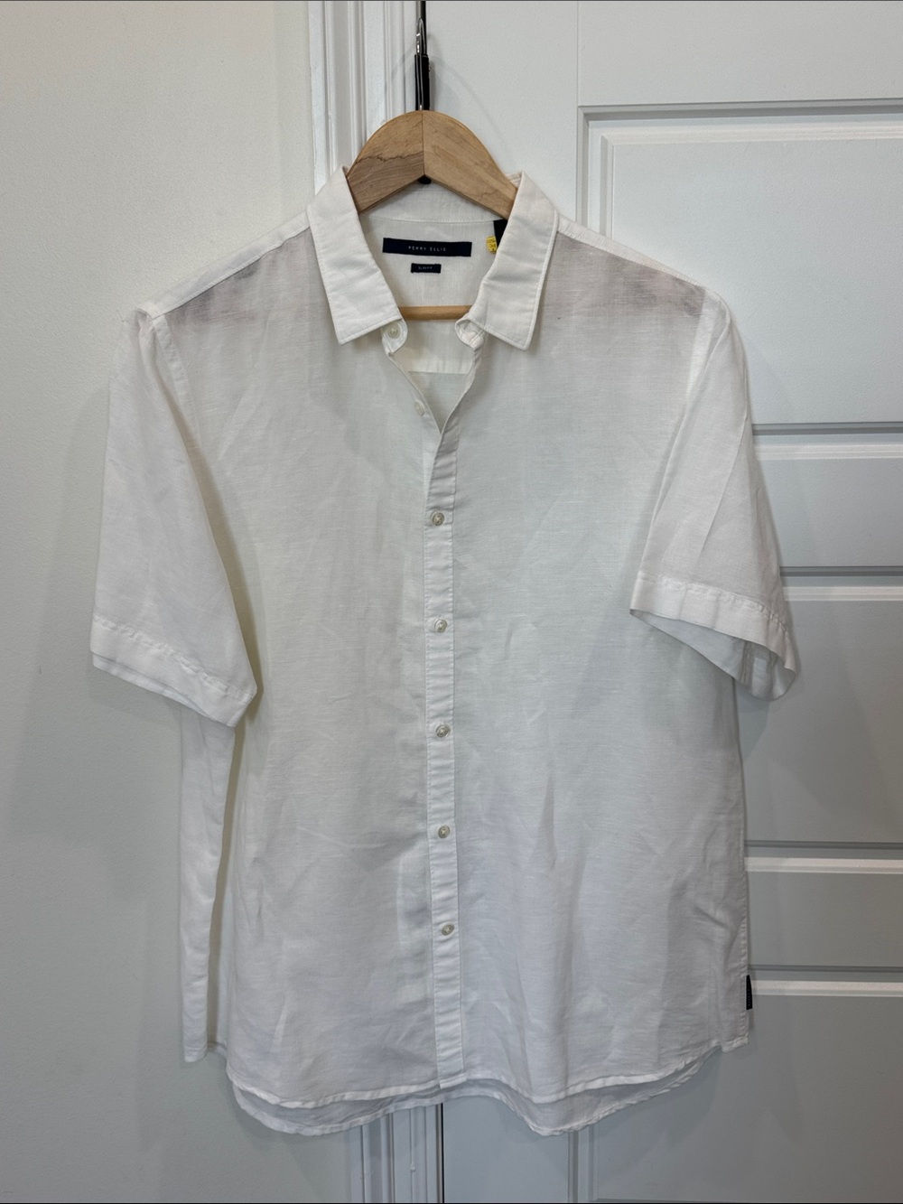 Perry Ellis Men’s White Linen & Cotton Button-up Shirt Classy Chic Style size XL